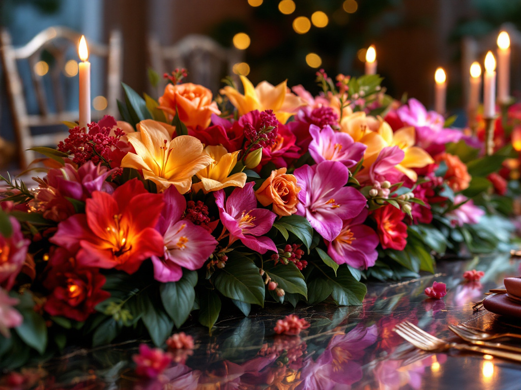 Tropical flowers and orchids in flower arrangements centerpieces